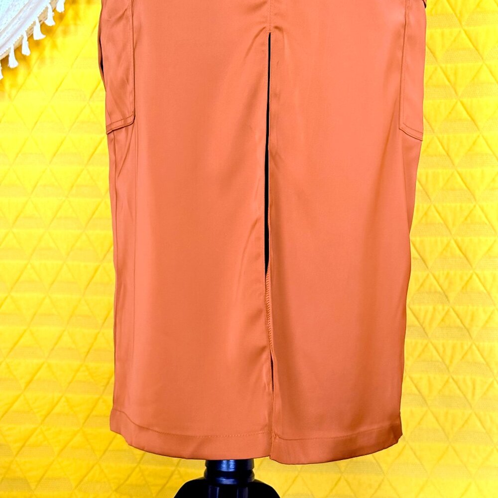 House of Harlow Brown Satin Cargo Midi Skirt Size Small - Picture 8 of 16